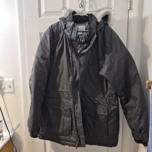 Columbia Men's Charcoal Puffer Jacket with Faux Fur Trim